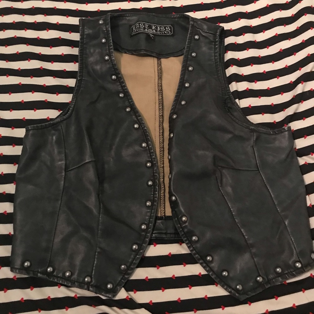Black Gun Metal Studded Faux Leather Vest Punk Metal Goth Biker Rock